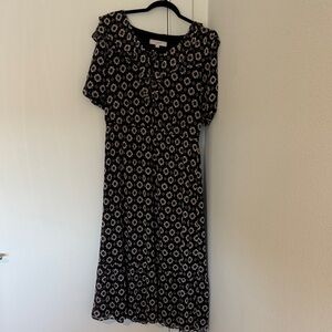LOFT Black and Cream Floral Midi Dress